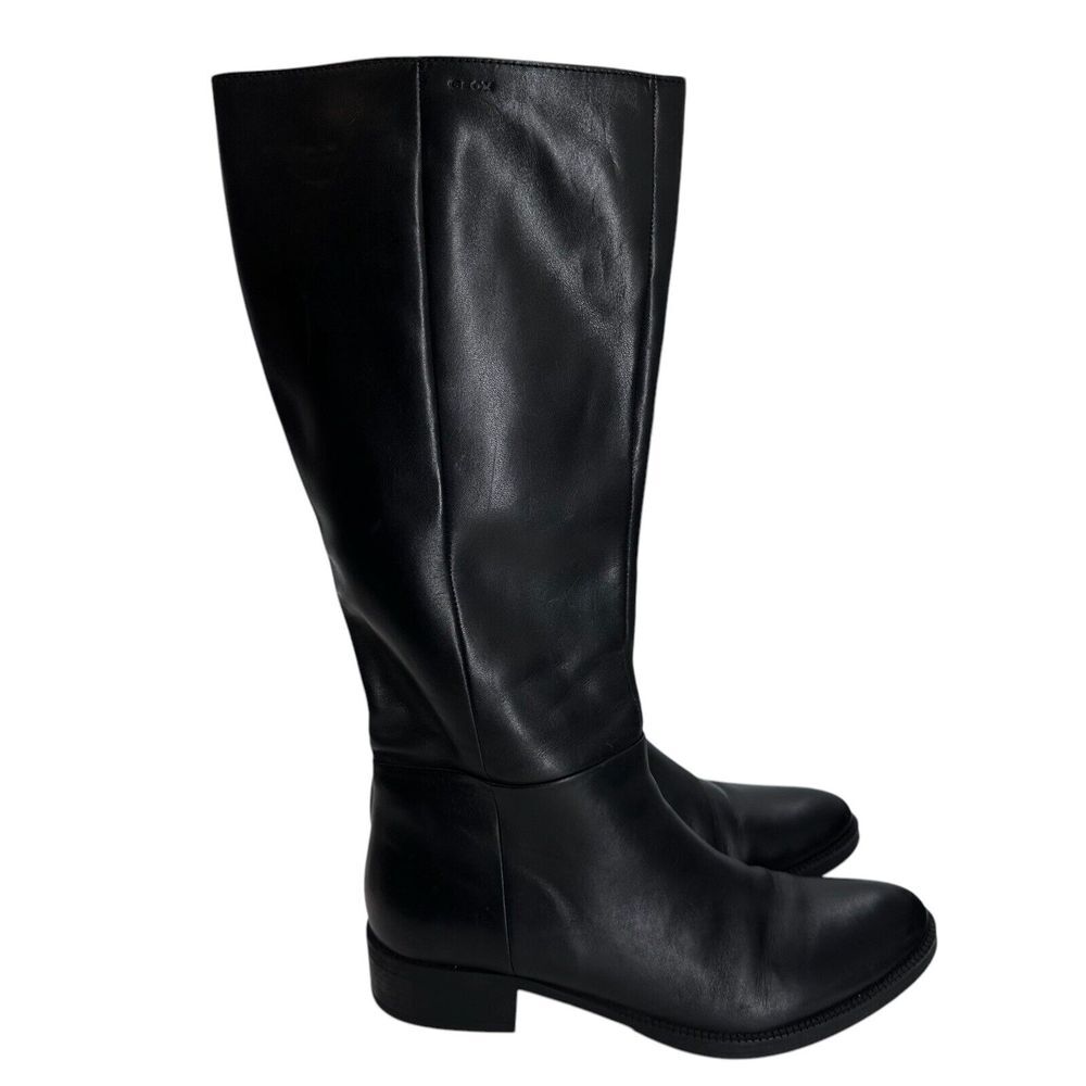 Geox Fecility Leather Boots Women‎ Size US 8 EU 39 Black Side Zip Block Heel